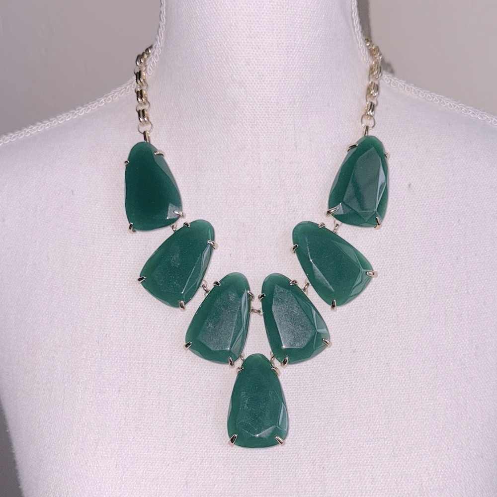 Vintage Kendra Scott Green Statement Necklace Harlow Green Onyx Gold